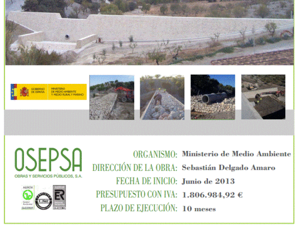 Correcciones hidrológicas en la rambla de las Vicentas y barranco de la Fragua en el t.m. de Velez Rubio (Almería)