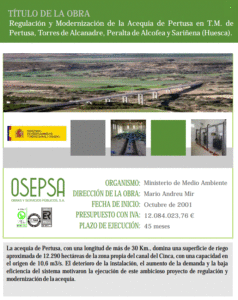 Regulación y Modernización de la Acequia de Pertusa en T.M. de Pertusa, Torres de Alcanadre, Peralta de Alcofea y Sariñena (Huesca).