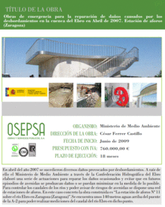 Obras de emergencia para la reparación de daños causados por los desbordamientos en la cuenca del Ebro en Abril de 2007. Estación de aforos