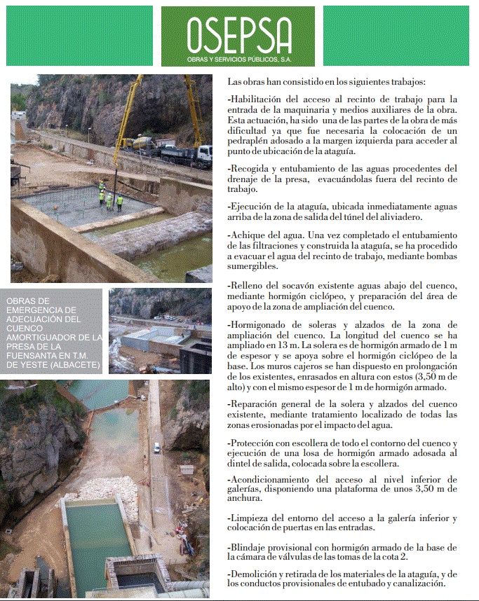 Obras de emergencia de adecuación del cuenco amortiguador de la presa de la Fuensanta en t.m. de Yeste (Albacete)