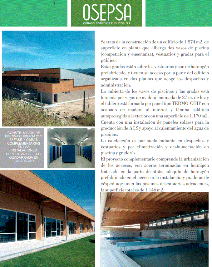 Construcción de piscina cubierta 2ª y 3ª fase y obras complementarias en las instalaciones deportivas de la C/ Guadarrama en Galapagar (Madrid)