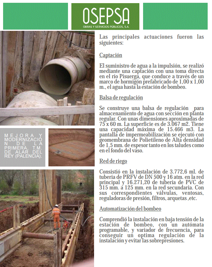 Mejora y modernización de la Primera, T.M. de Alar del Rey (Palencia).