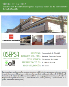 Construcción de centro municipal de mayores y centro de día en Serranillos del Valle (Madrid)
